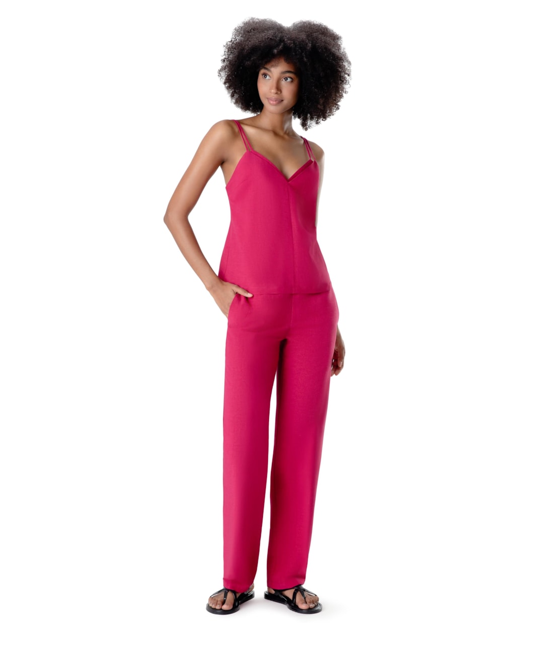 Calça Reta Visco Linho Pink