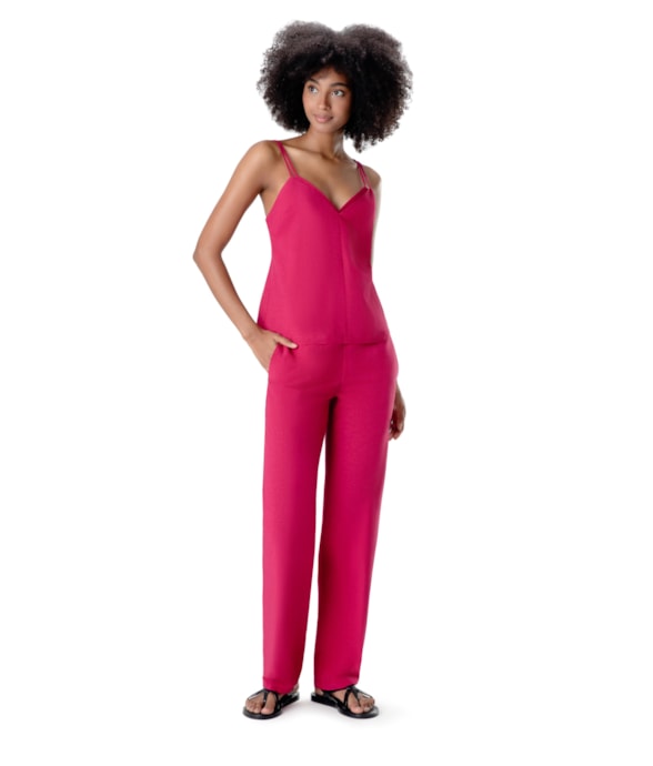 Calça Reta Visco Linho Pink