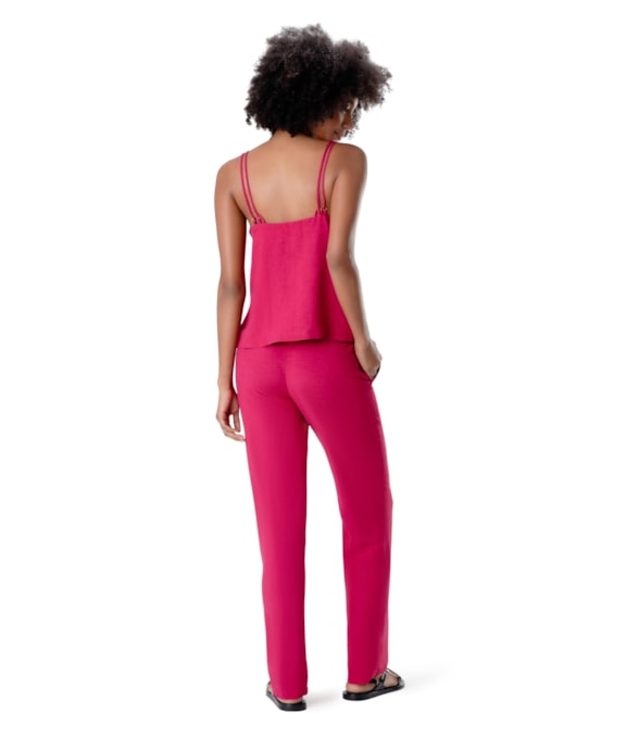 Calça Reta Visco Linho Pink