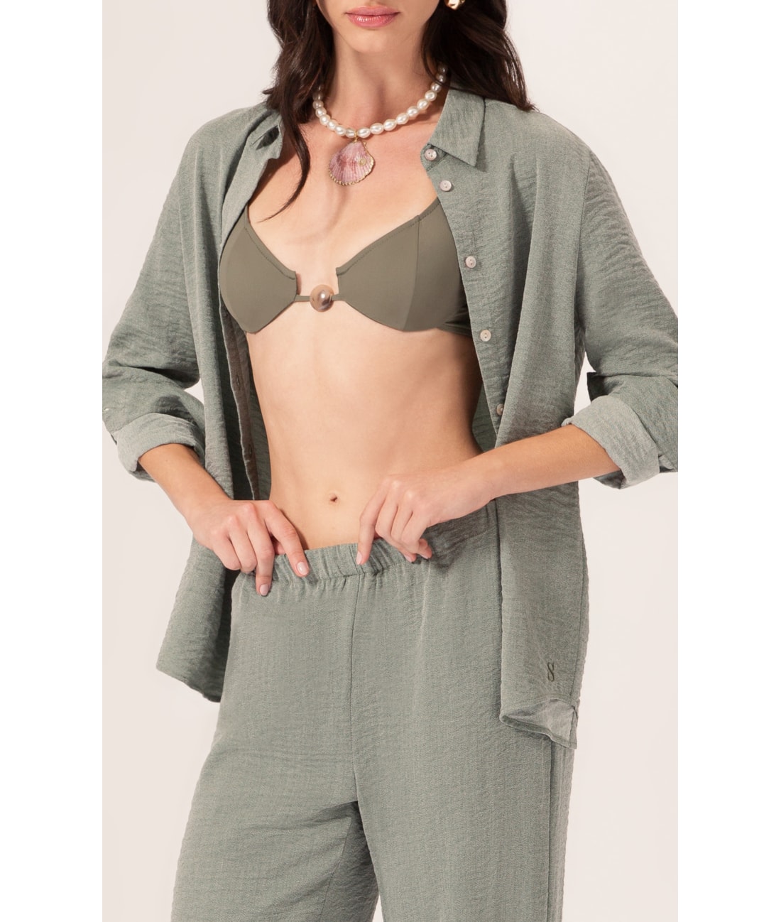 Calça Reta Visco Nuance Verde Militar