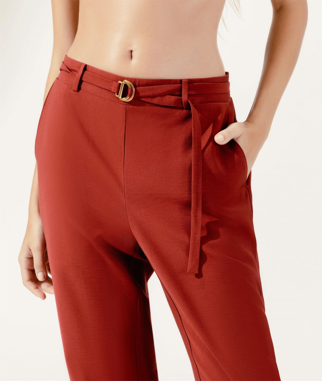 Calça Reta Visco Trench Vinho