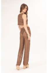 Calca Tricot Lurex Rendado Caramelo