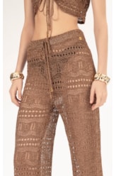 Calca Tricot Lurex Rendado Caramelo