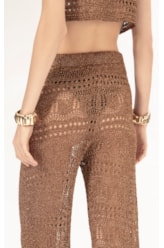 Calca Tricot Lurex Rendado Caramelo