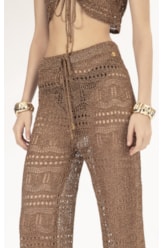 Calca Tricot Lurex Rendado Caramelo