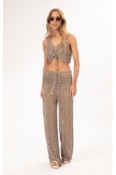 Calca Tricot Lurex Rendado Ouro