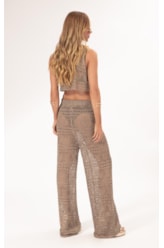 Calca Tricot Lurex Rendado Ouro