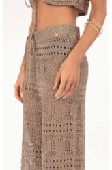 Calca Tricot Lurex Rendado Ouro