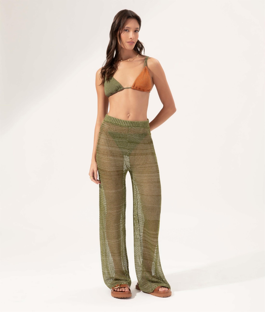 Calça Tricot Rendado Pistache
