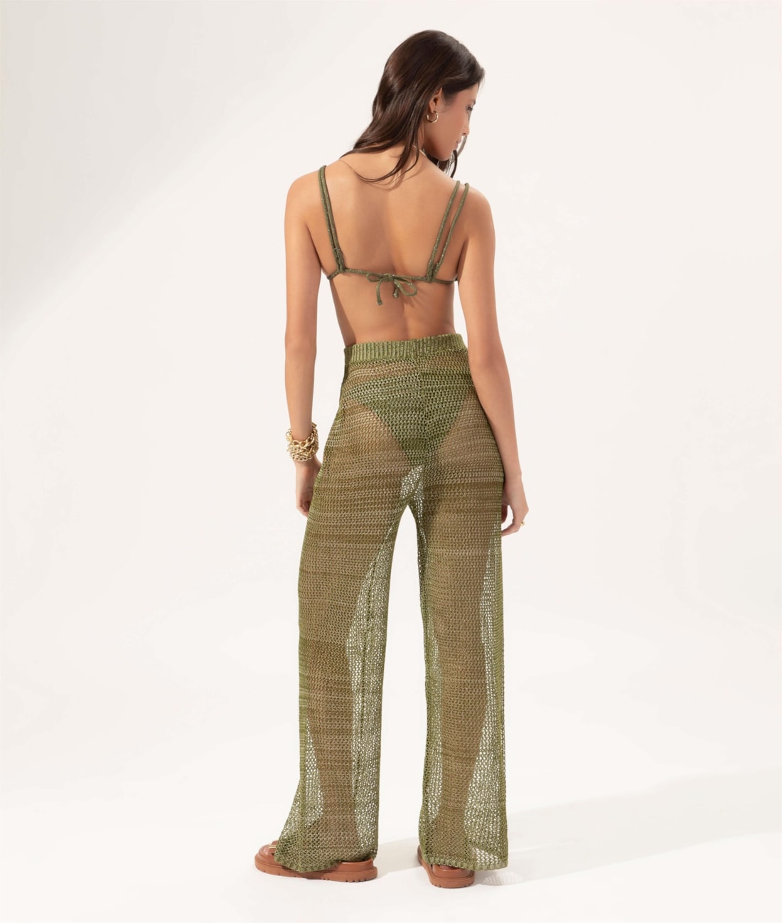 Calça Tricot Rendado Pistache