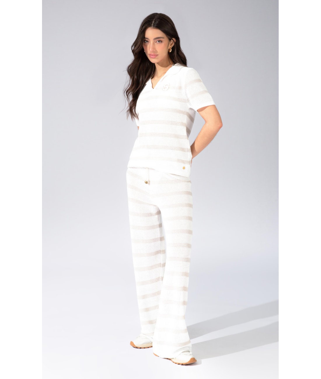 Calça Tricot Stripes Areia
