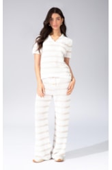 Calça Tricot Stripes Areia