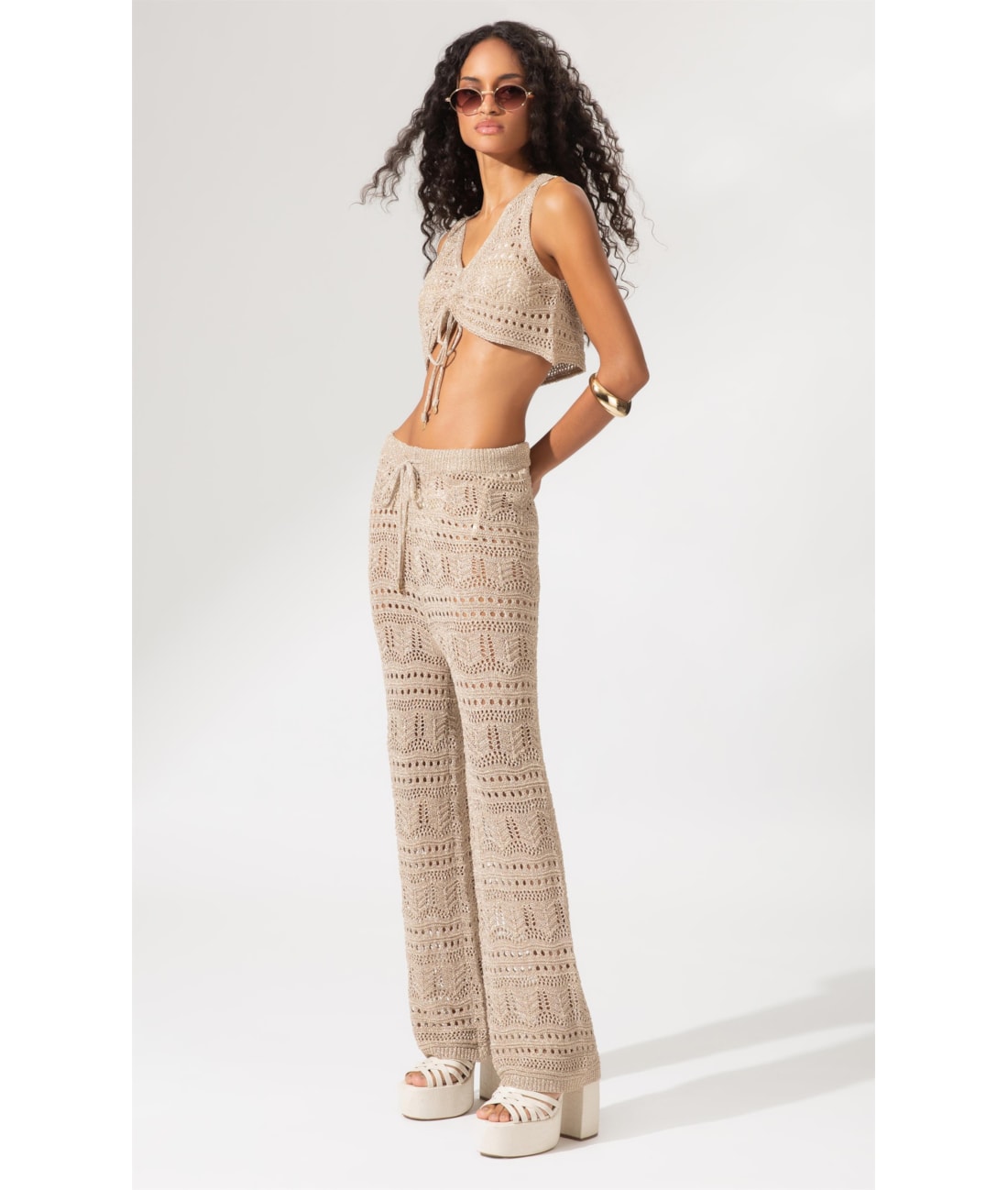 Calça Tricot Wishes Dourado