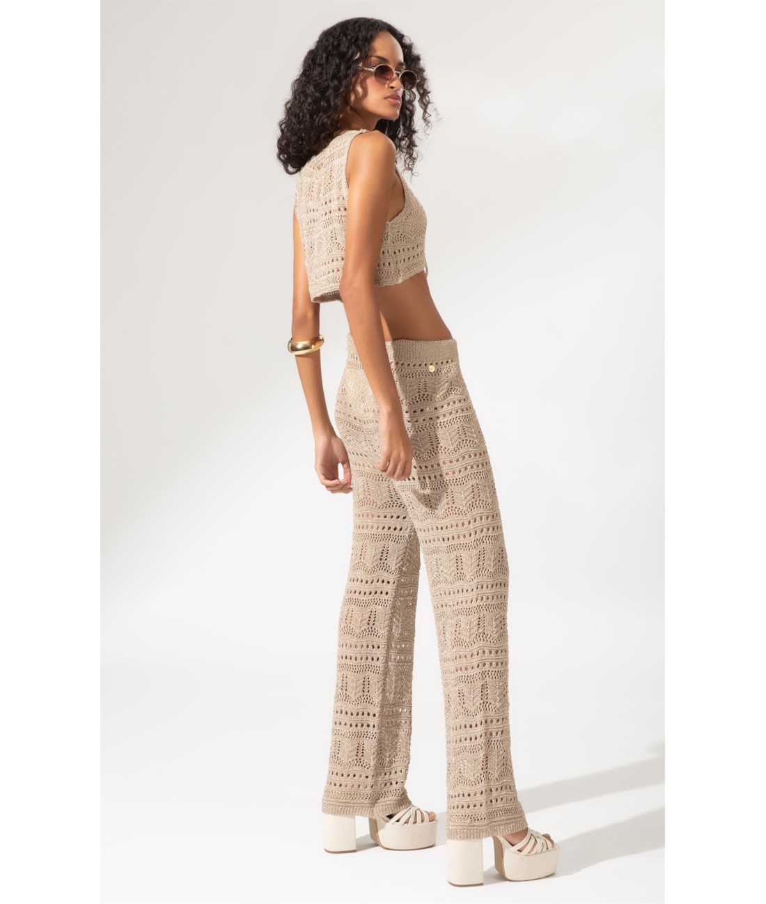 Calça Tricot Wishes Dourado