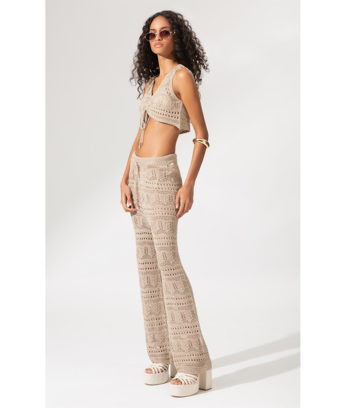 Calça Tricot Wishes Dourado