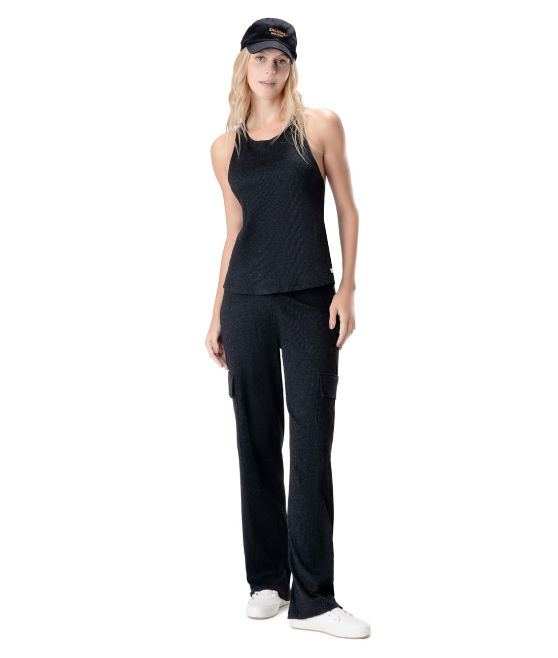 Calça Visco Crepe Preto Mescla