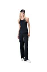 Calça Visco Crepe Preto Mescla