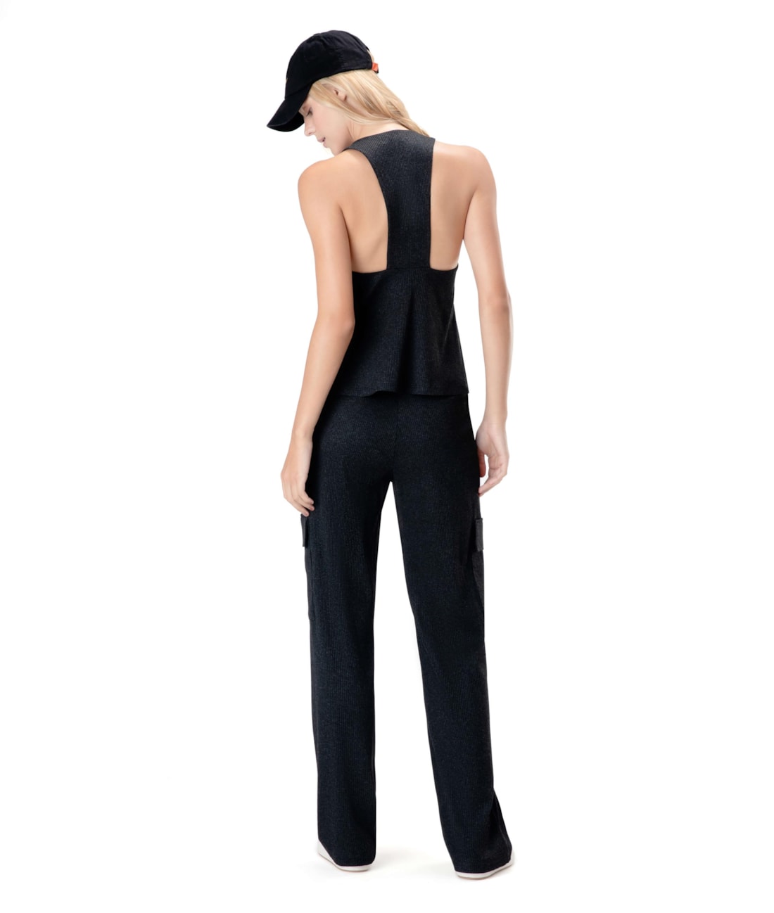 Calça Visco Crepe Preto Mescla
