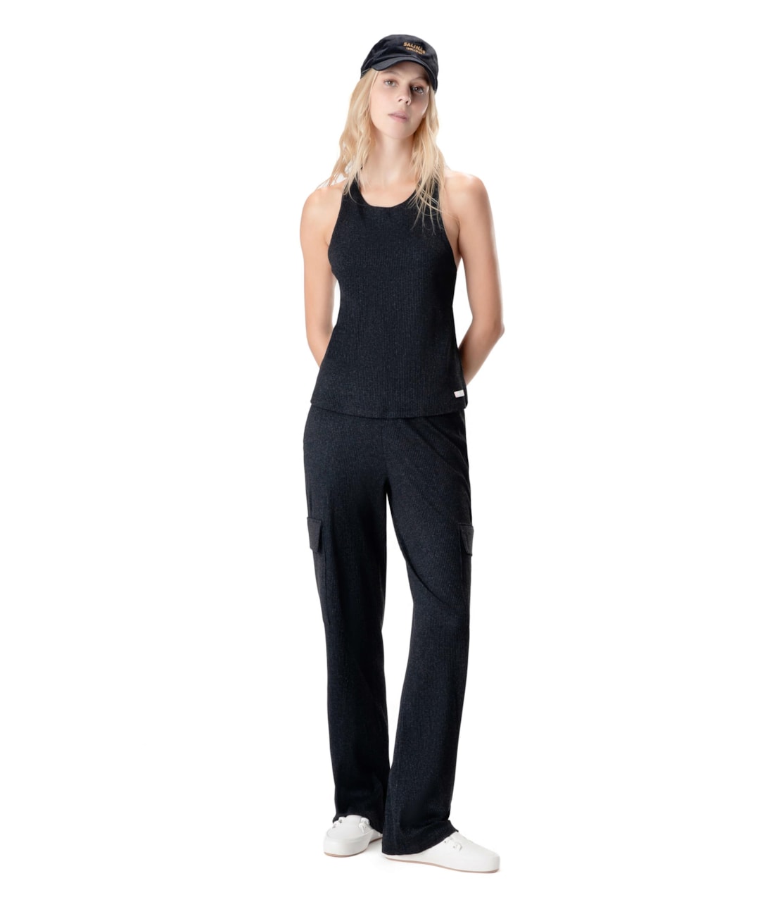 Calça Visco Crepe Preto Mescla