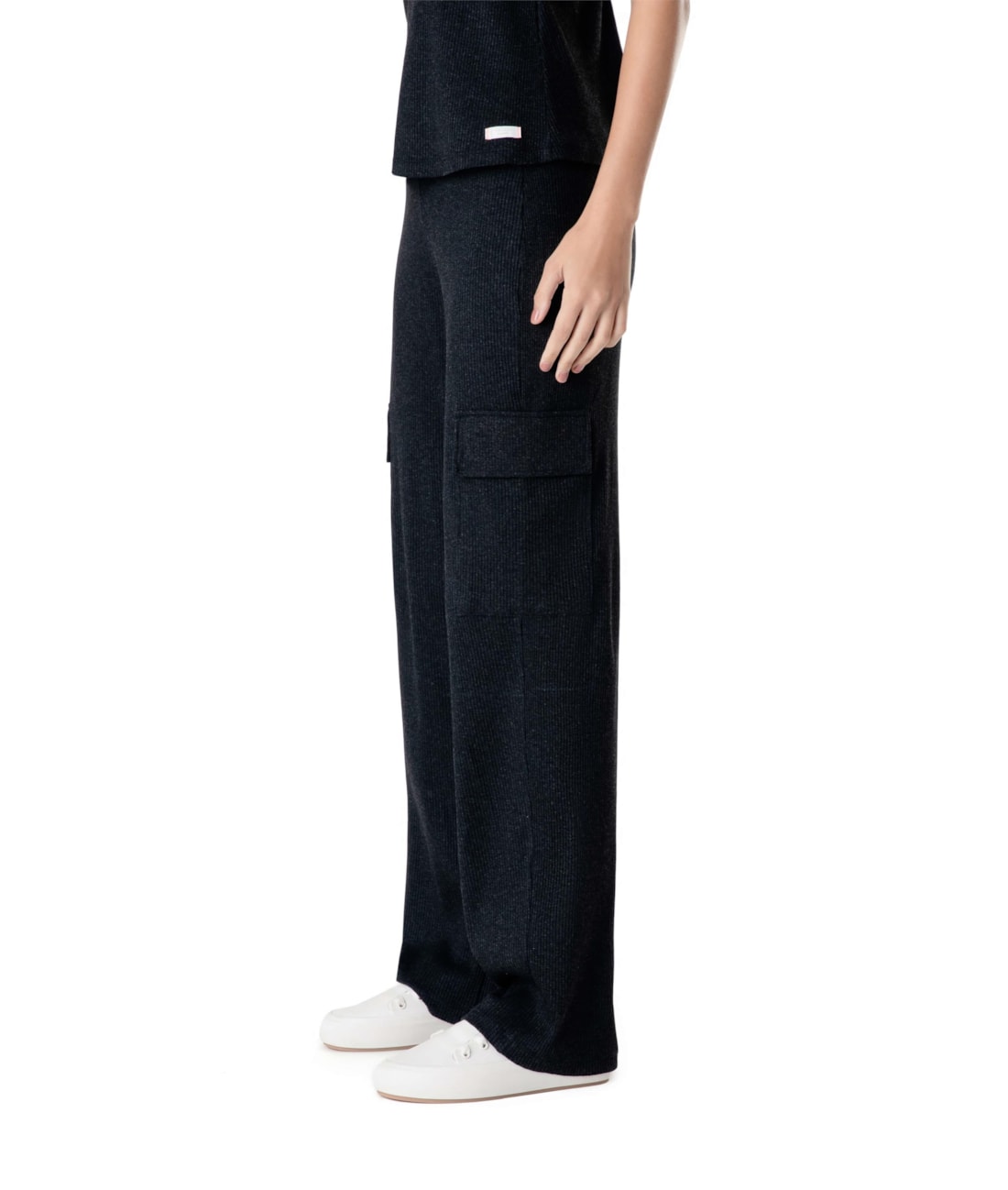 Calça Visco Crepe Preto Mescla