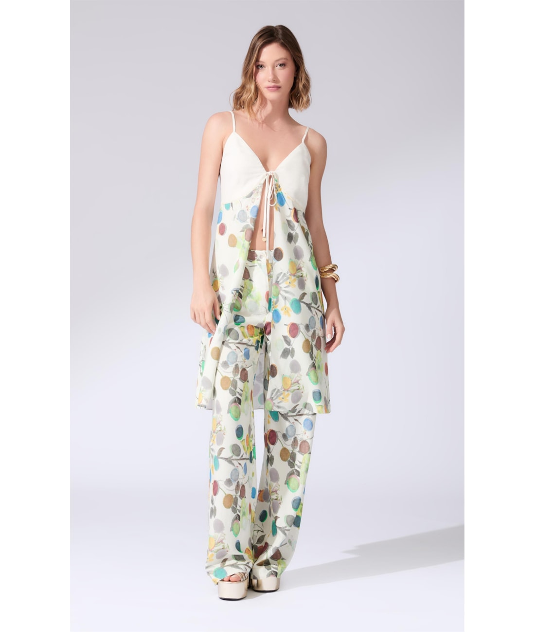 Calça Wide Leg Bouquet Off White