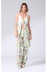 Calça Wide Leg Bouquet Off White
