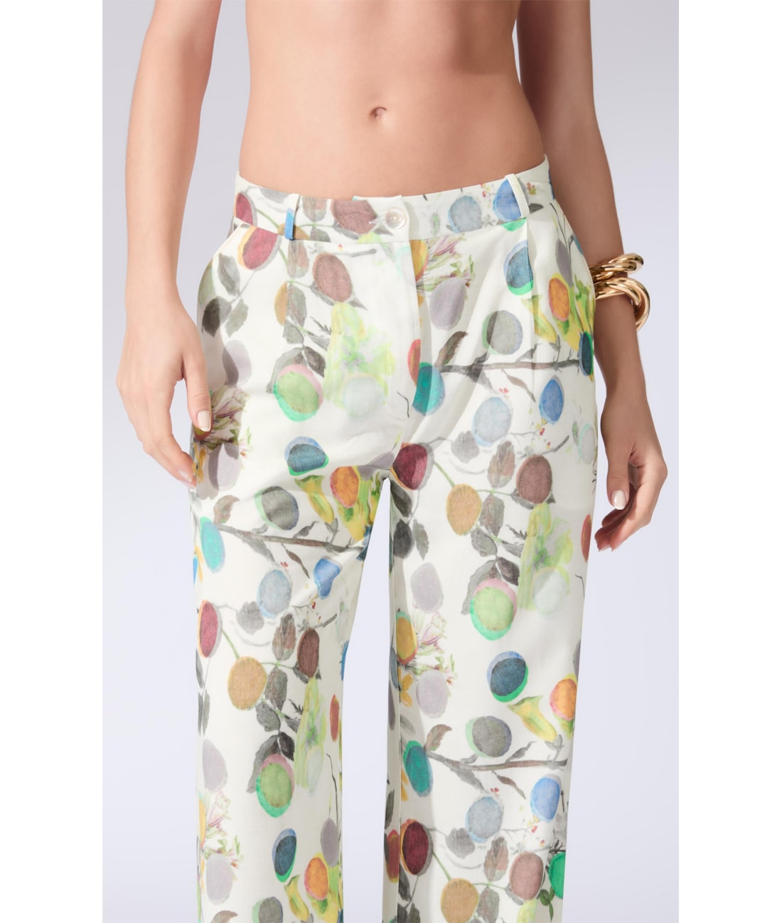 Calça Wide Leg Bouquet Off White