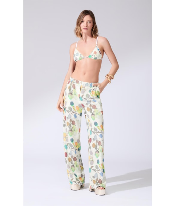 Calça Wide Leg Bouquet Off White