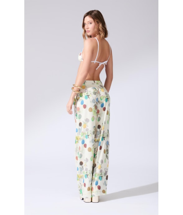 Calça Wide Leg Bouquet Off White