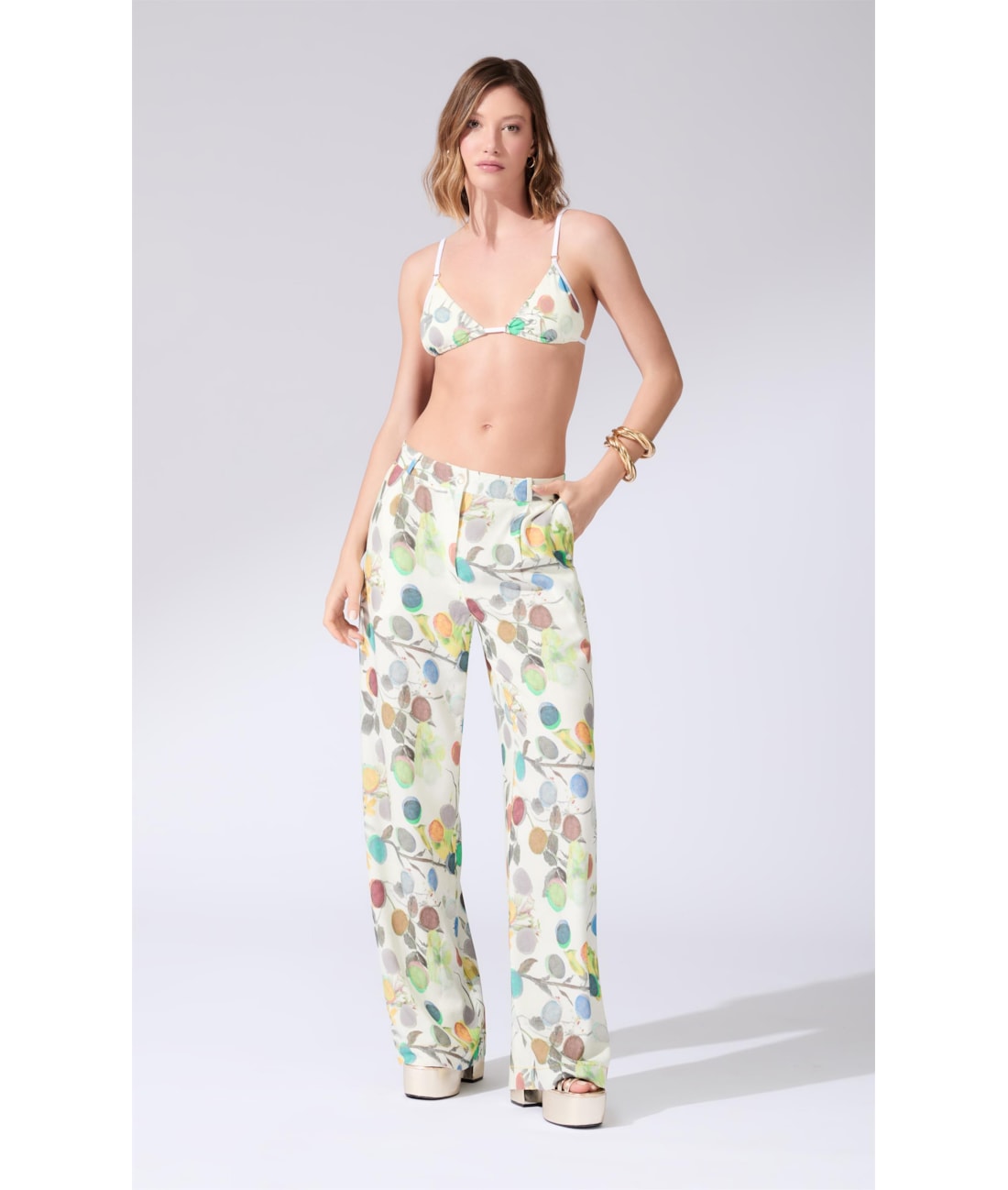 Calça Wide Leg Bouquet Off White