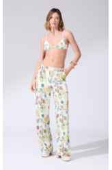 Calça Wide Leg Bouquet Off White