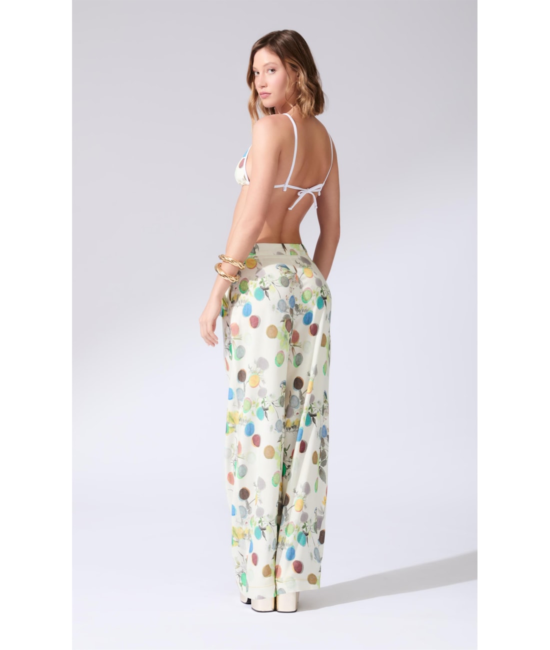 Calça Wide Leg Bouquet Off White
