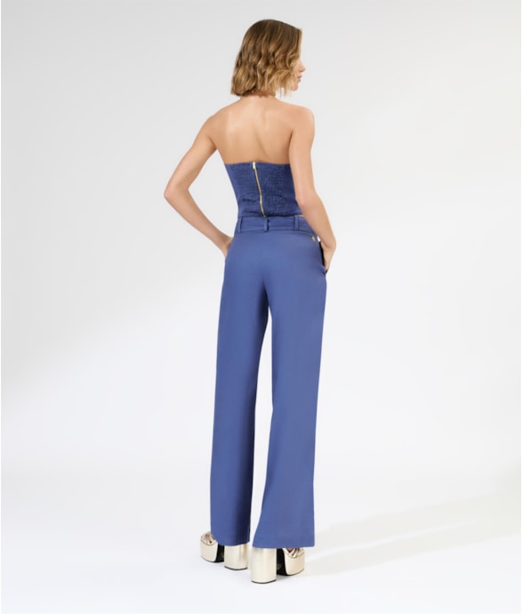 Calça Wide Leg Cambraia Lb Faixa Azul Pervante