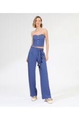Calça Wide Leg Cambraia Lb Faixa Azul Pervante
