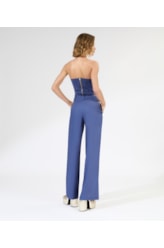 Calça Wide Leg Cambraia Lb Faixa Azul Pervante