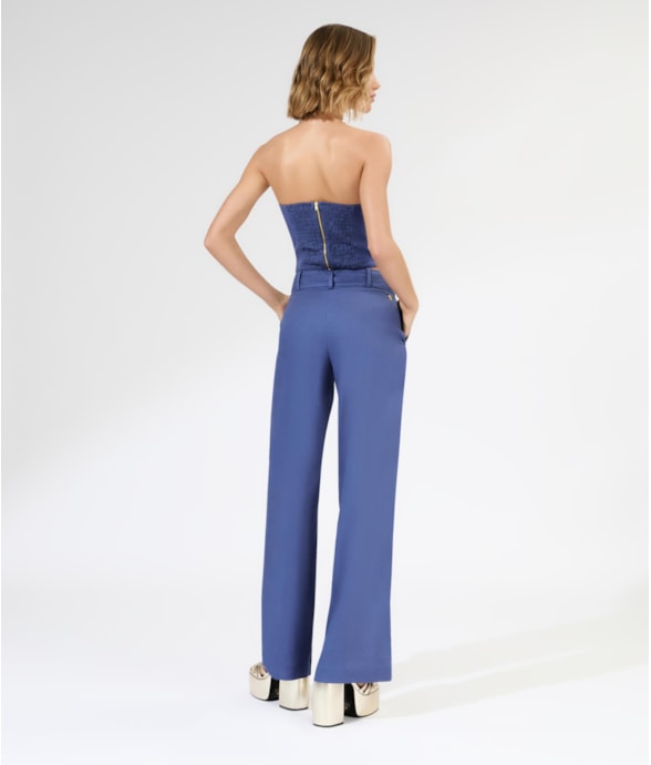Calça Wide Leg Cambraia Lb Faixa Azul Pervante