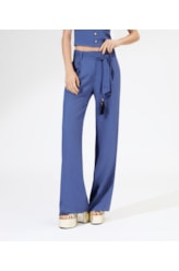 Calça Wide Leg Cambraia Lb Faixa Azul Pervante