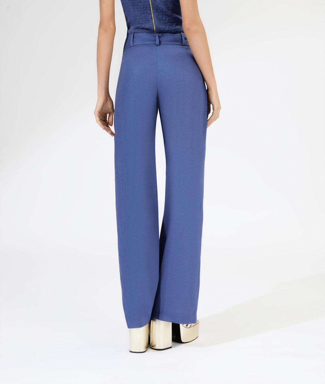 Calça Wide Leg Cambraia Lb Faixa Azul Pervante