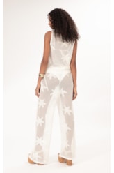 Calça Wide Leg Jacquard Floral Off White