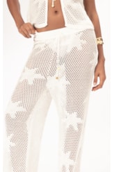 Calça Wide Leg Jacquard Floral Off White