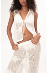Calça Wide Leg Jacquard Floral Off White