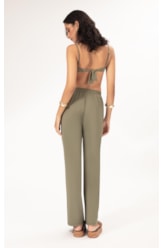 Calça Wide Leg Jersey Verde Oliva