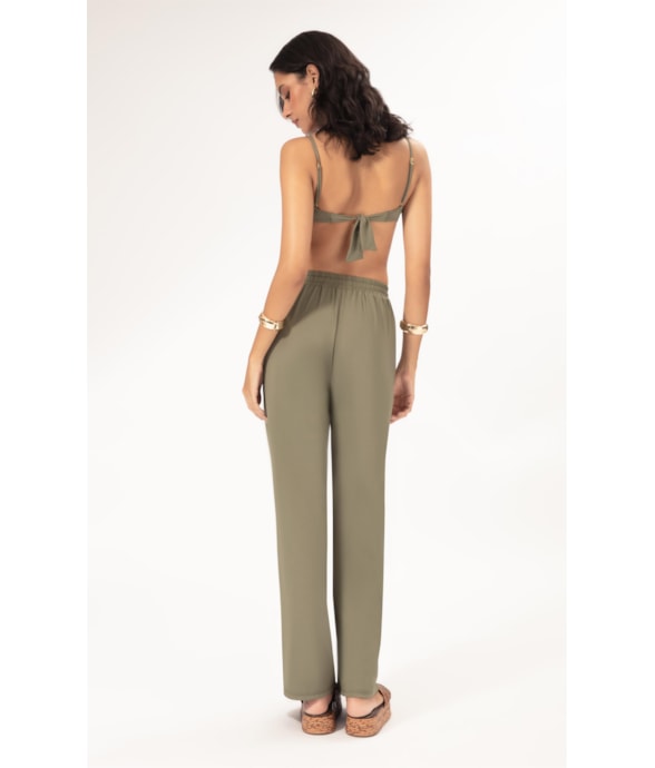 Calça Wide Leg Jersey Verde Oliva