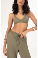 Calça Wide Leg Jersey Verde Oliva
