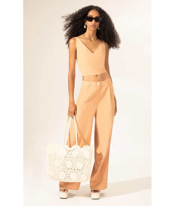 Calça Wide Leg Linho Blend Salmao