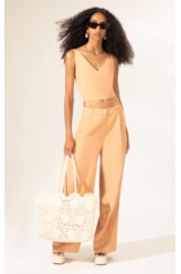 Calça Wide Leg Linho Blend Salmao