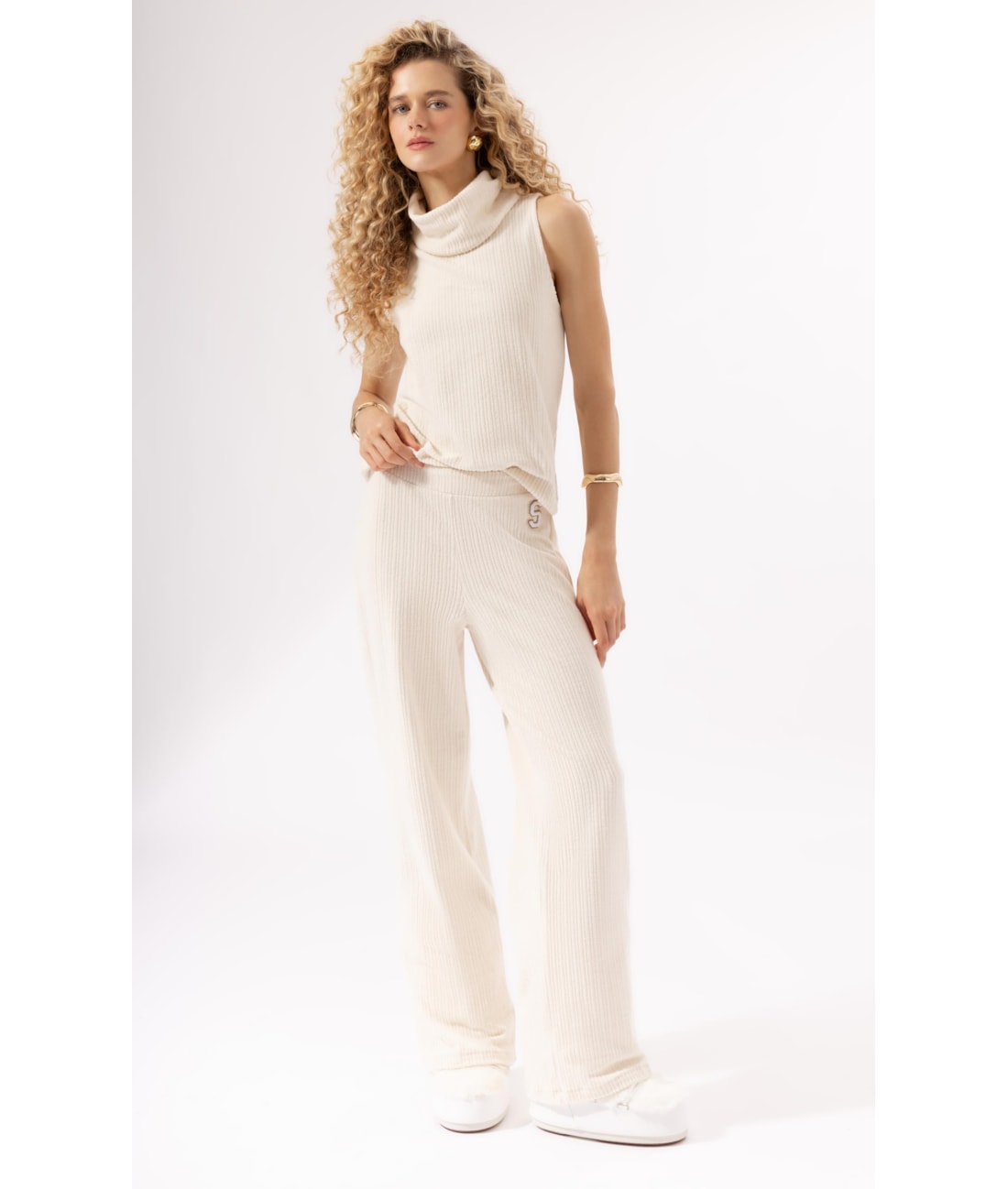 Calça Wide Leg Malha Snow Off White