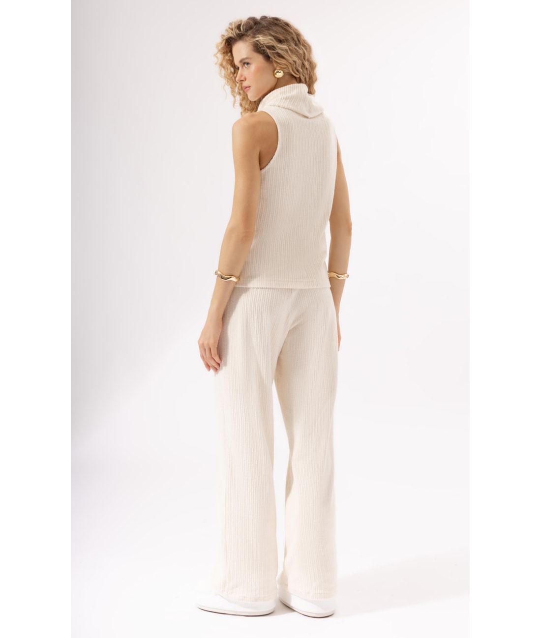 Calça Wide Leg Malha Snow Off White