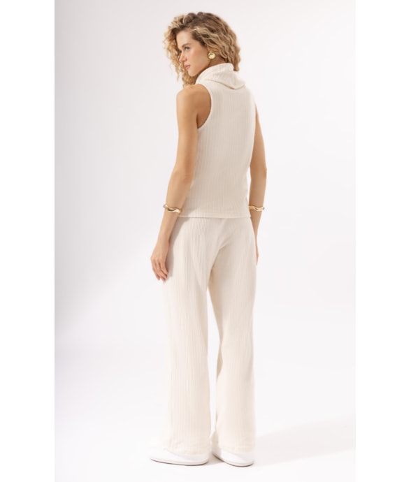 Calça Wide Leg Malha Snow Off White