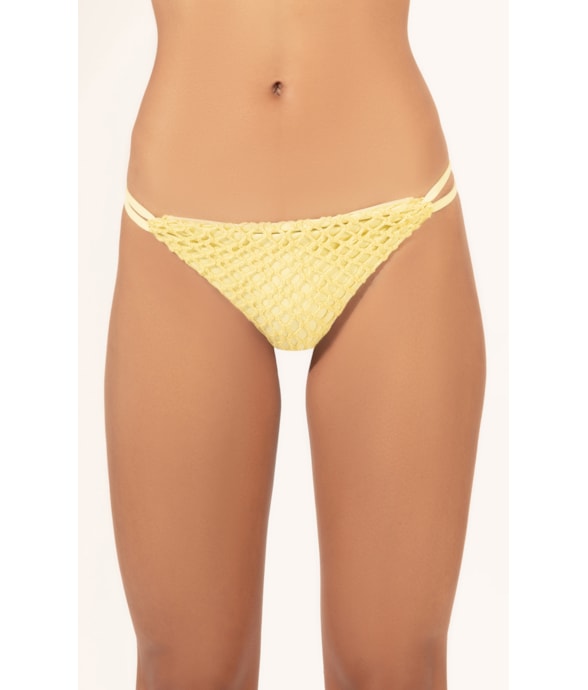 Calcinha Canal Rolotê Mesh Lurex Amarelo Claro